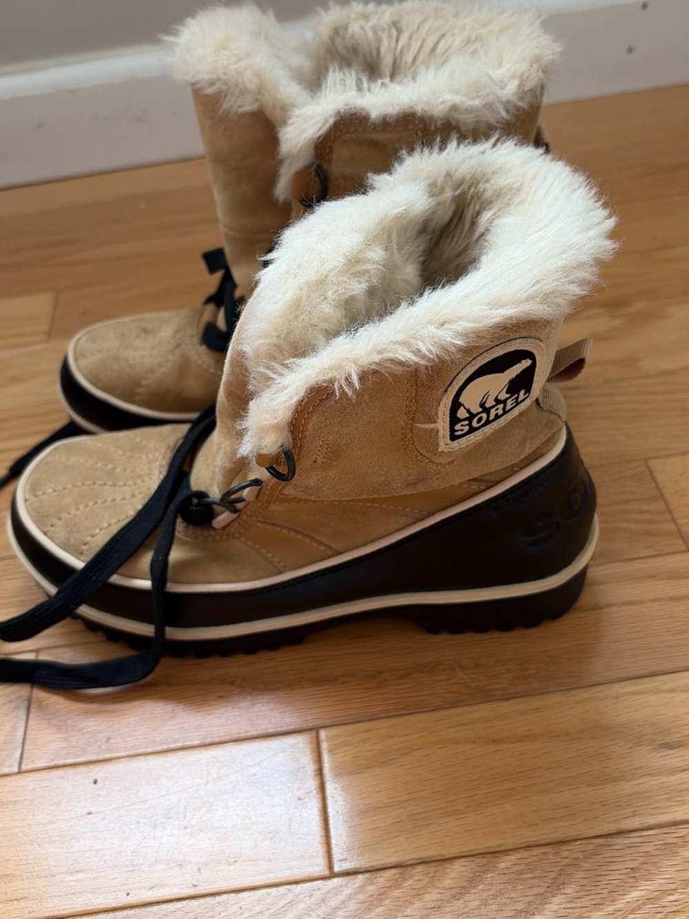 Sorel Tan Suede Faux-Fur Winter Boots with Black Sole
